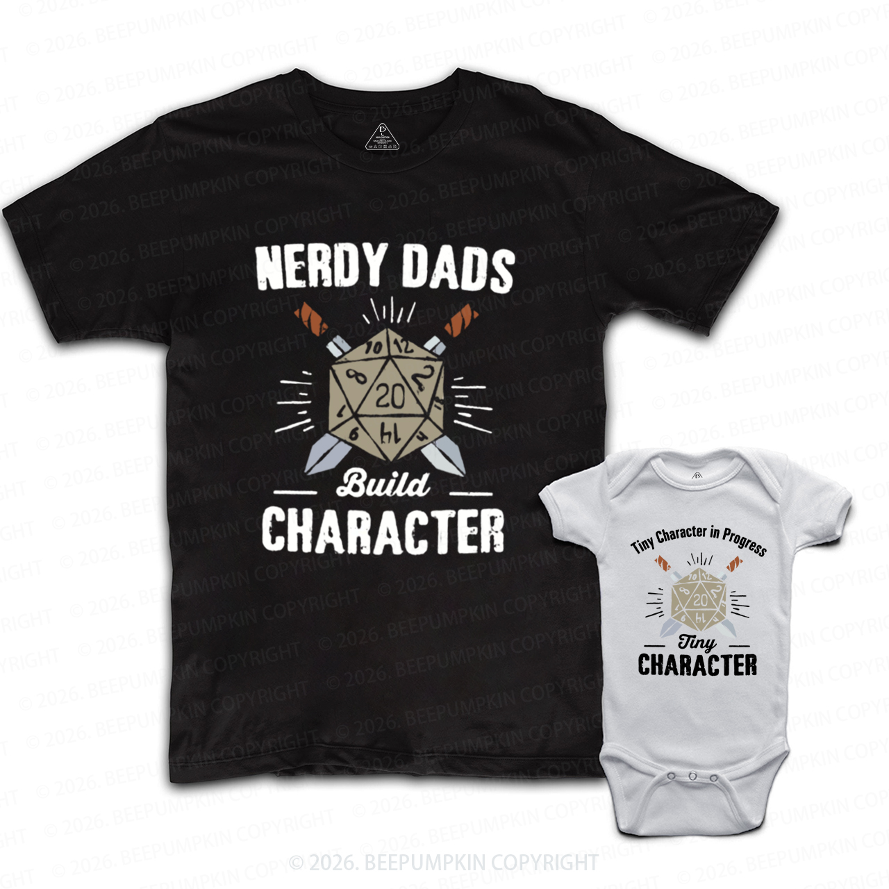 Nerdy Dads Build Character Funny Dice Dad&Me Matching Shirts