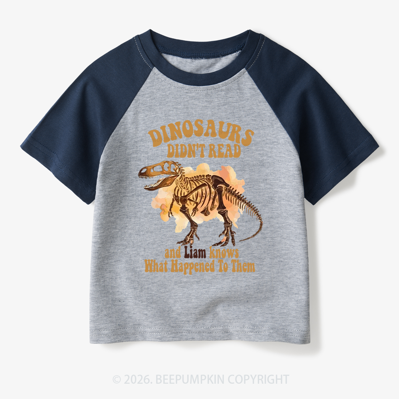 Personalized Dinosaur Skeleton Didn't Read Toddler&Kids Retro Raglan T-shirt