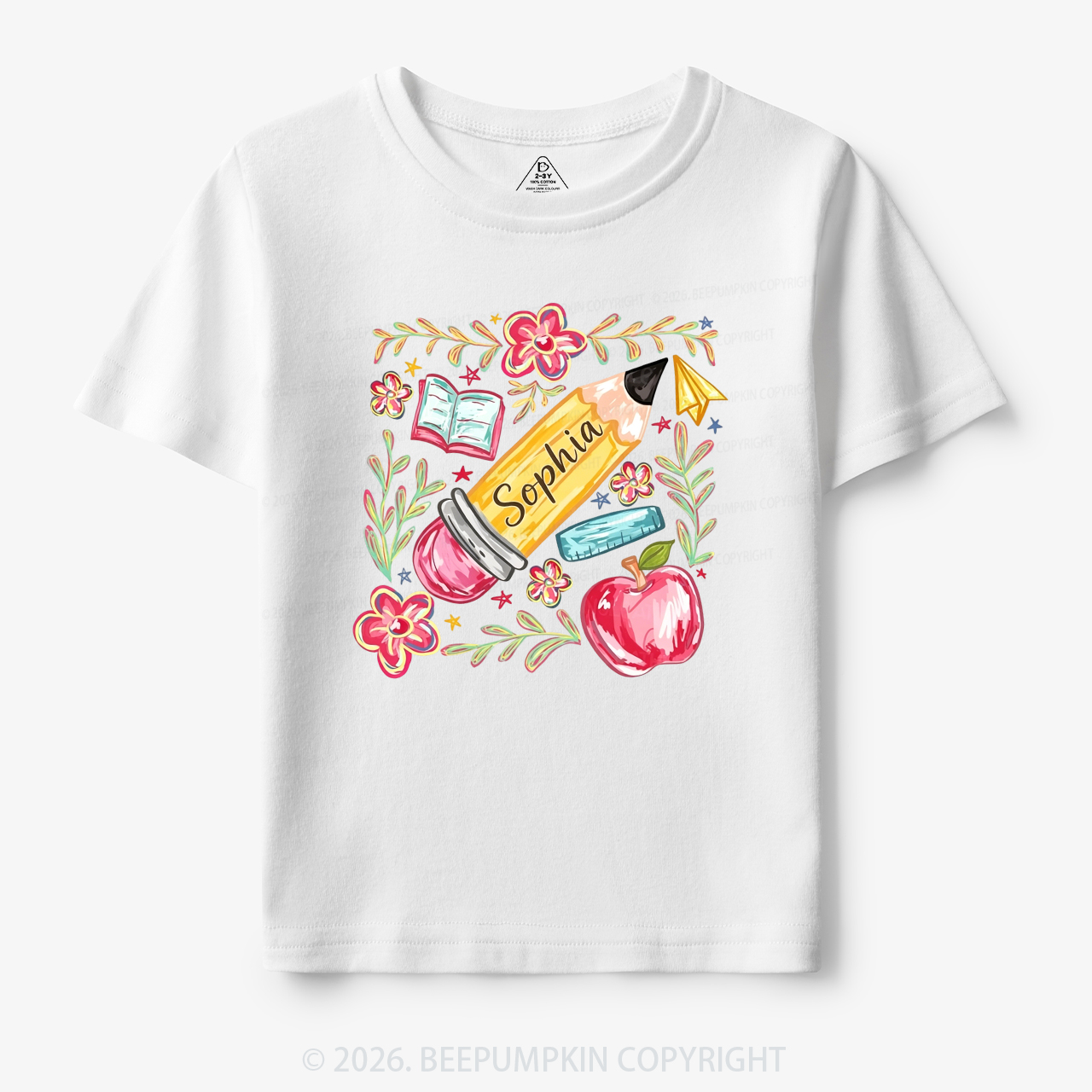 Personalized Name Floral Pencil Toddler&Kid's Tees