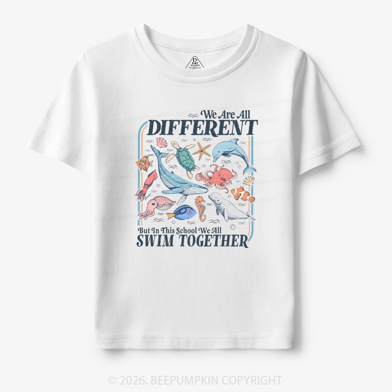 Ocean Animals We Are All Different Swim Together Toddler&Kid's Tees