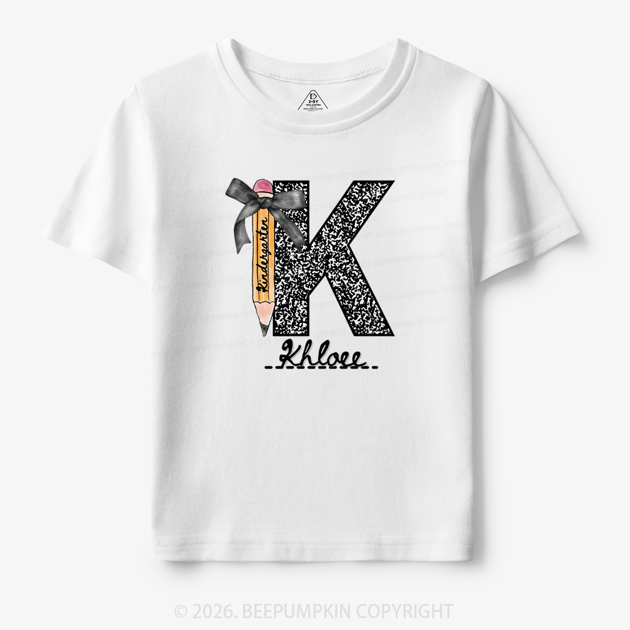 Personalized Grade&Name Monogram Pencil Bow Toddler&Kid's Tees