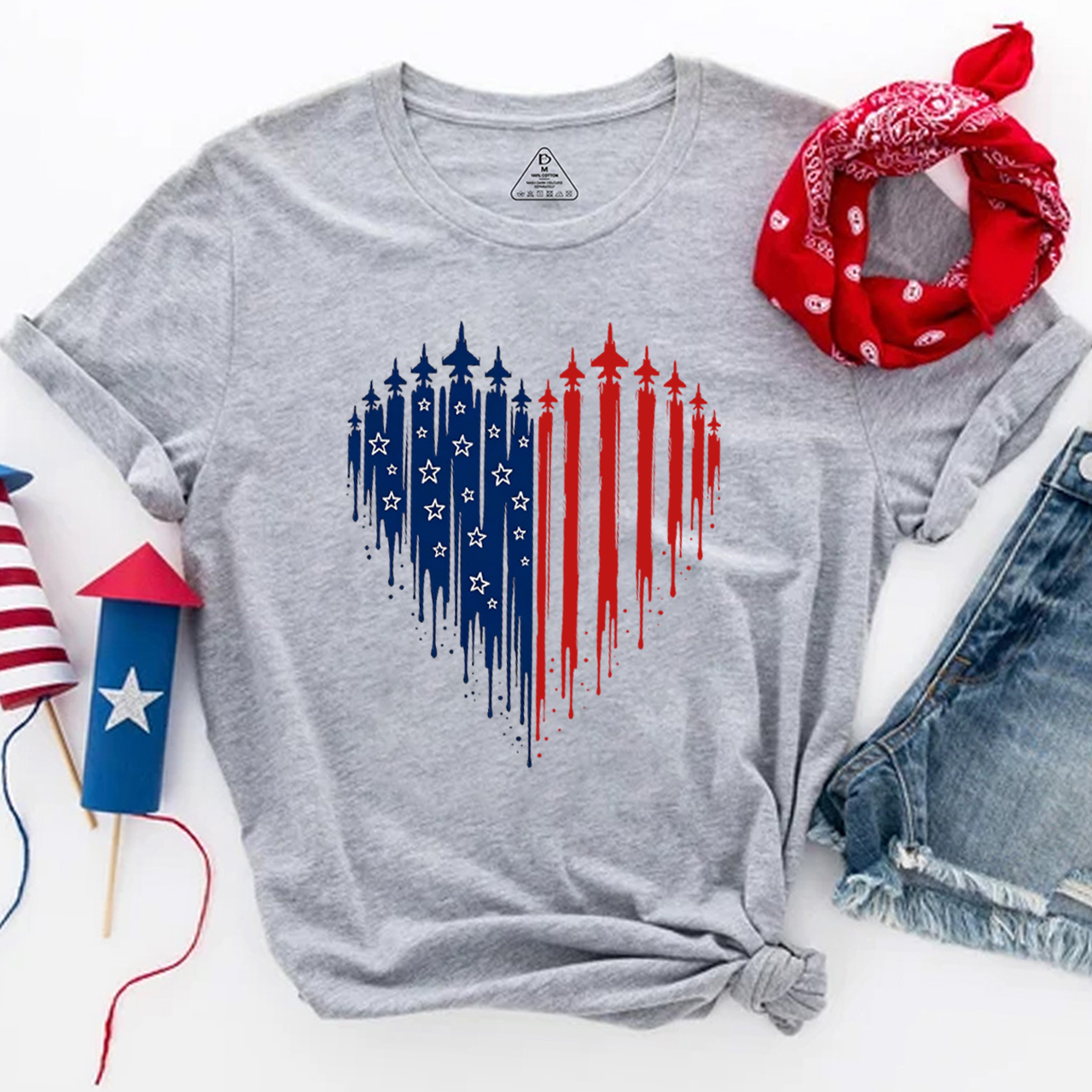 Patriotic 4th Of July American Flag Heart T-Shirts