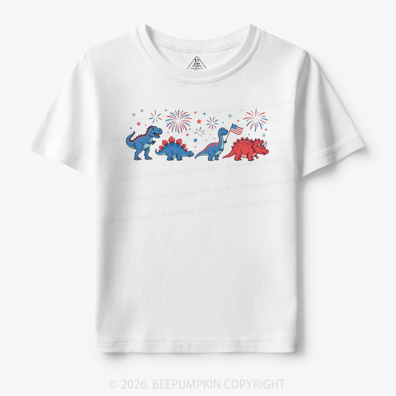 Cute Dinosaur American Flag Fireworks Toddler&Kid's Tees