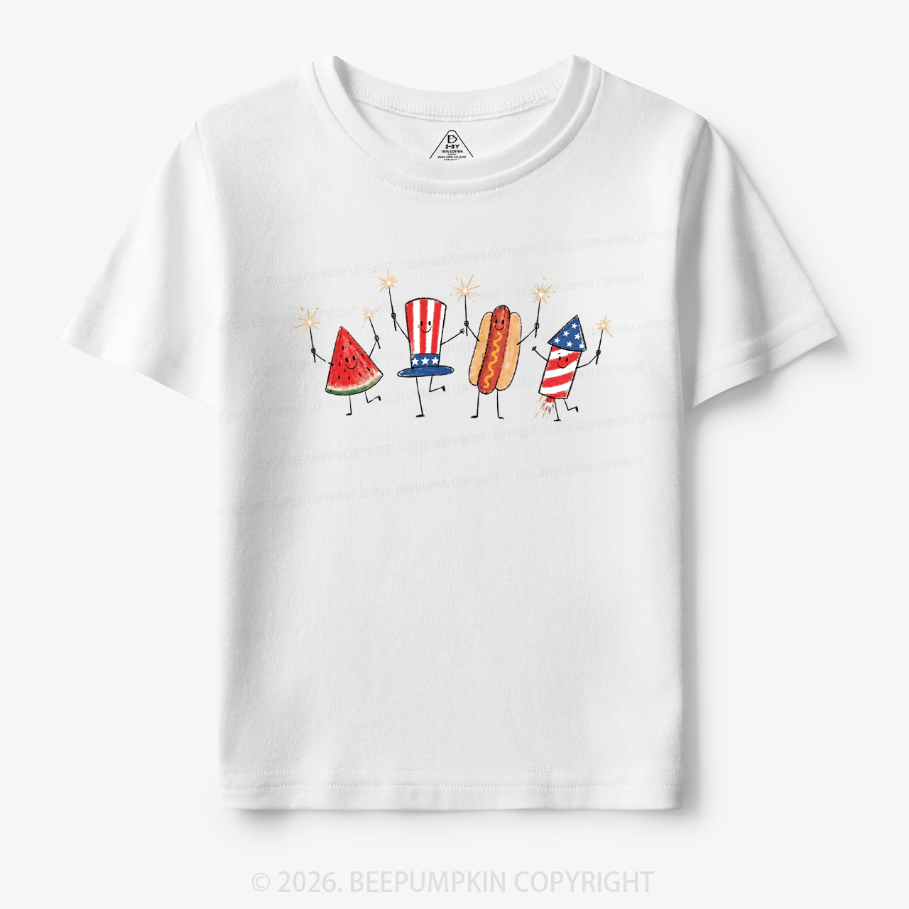 Patriotic Watermelon Hotdog Firework American Toddler&Kid's Tees