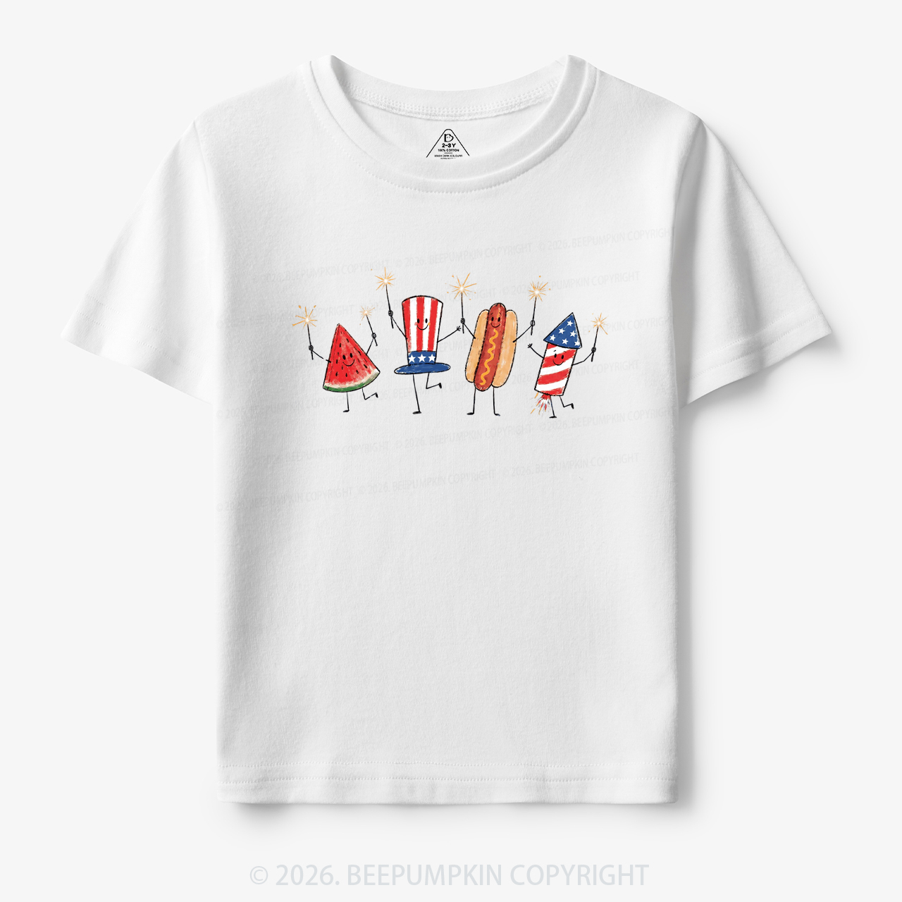 Patriotic Watermelon Hotdog Firework American Toddler&Kid's Tees