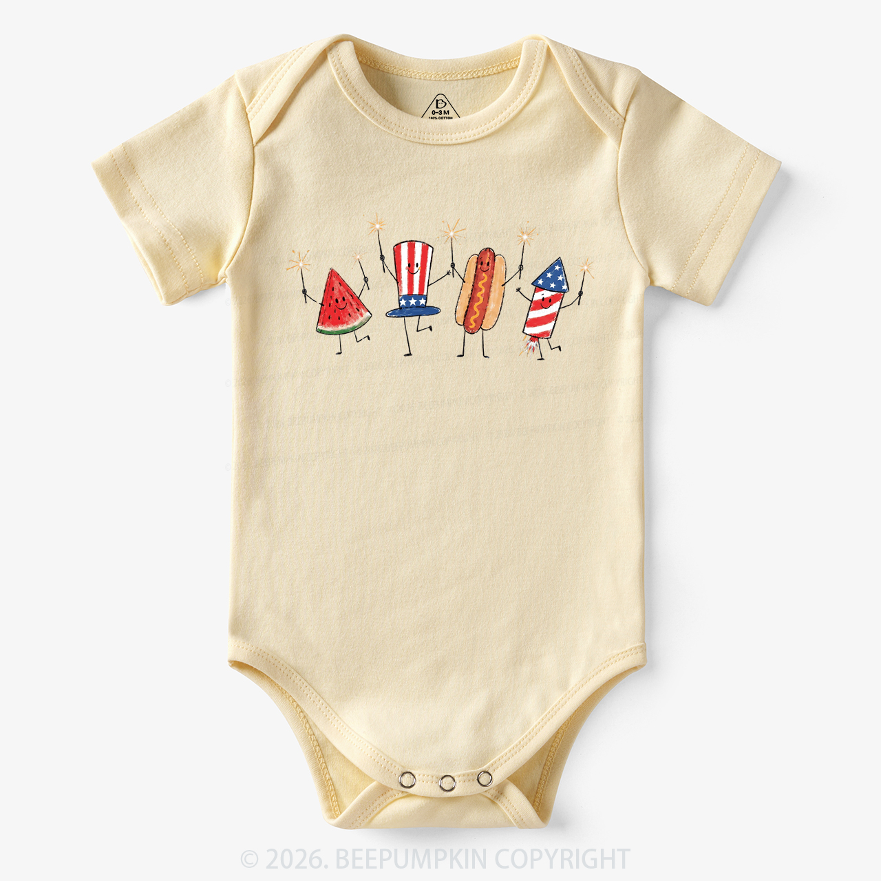 Patriotic Watermelon Hotdog Firework American Bodysuit