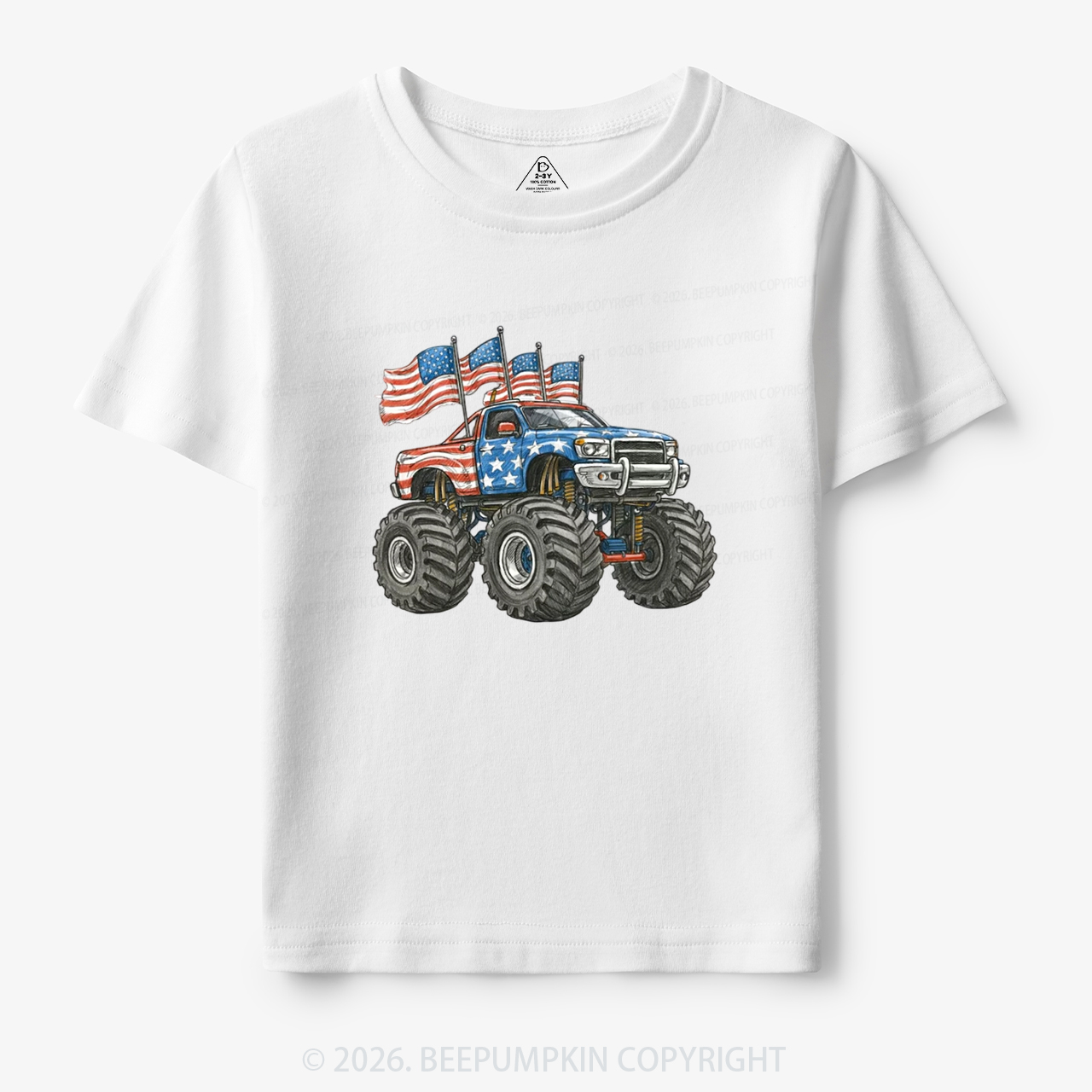 4th Of July Monster Truck American Flag Toddler&Kid's Tees