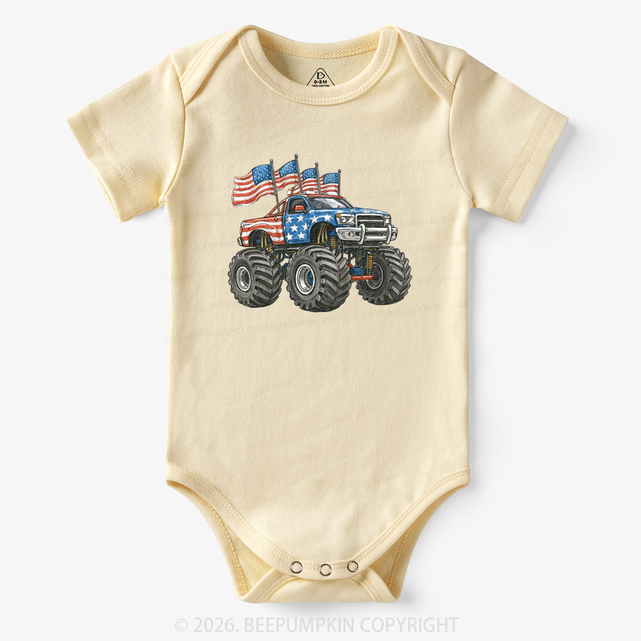 4th Of July Monster Truck American Flag Bodysuit