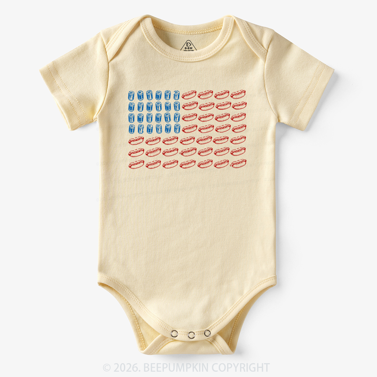 Funny 4th of July Hot Dog American Flag Bodysuit