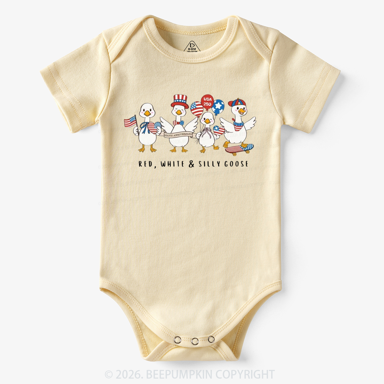 Red White Silly Goose USA 250 Patriotic Bodysuit