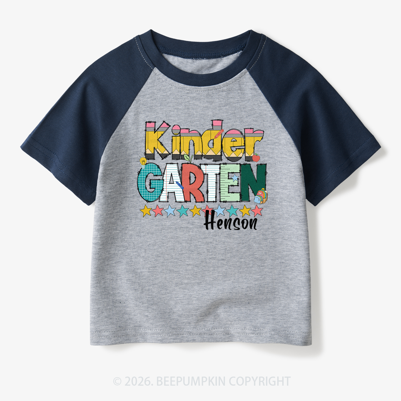 Personalized Pencil Letter Grade Toddler&Kids Retro Raglan T-shirt