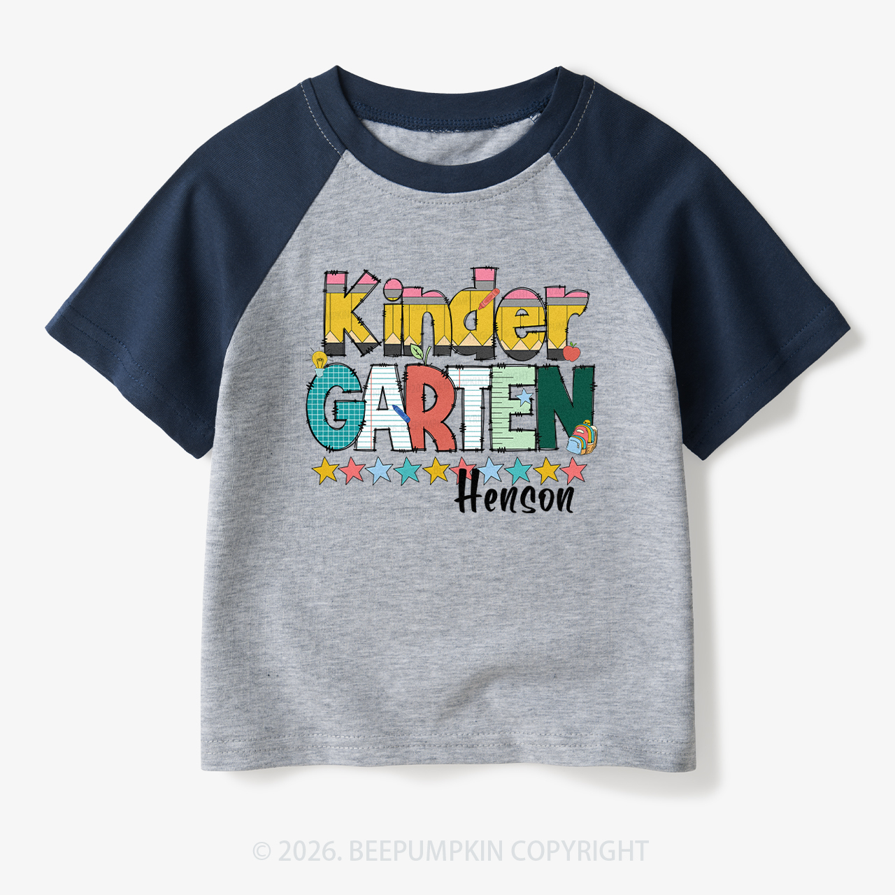 Personalized Pencil Letter Grade Toddler&Kids Retro Raglan T-shirt