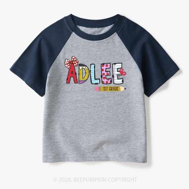 Personalized Name First Day Of School Toddler&Kids Retro Raglan T-shirt