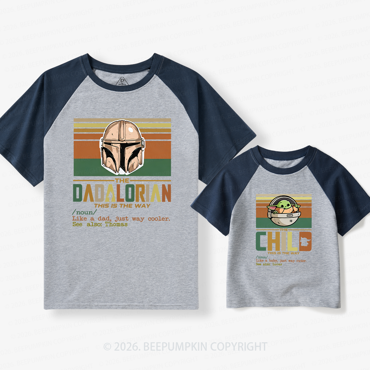 Personalized Cosmic Protector and Little Sidekick Family Matching Retro Raglan T-shirt