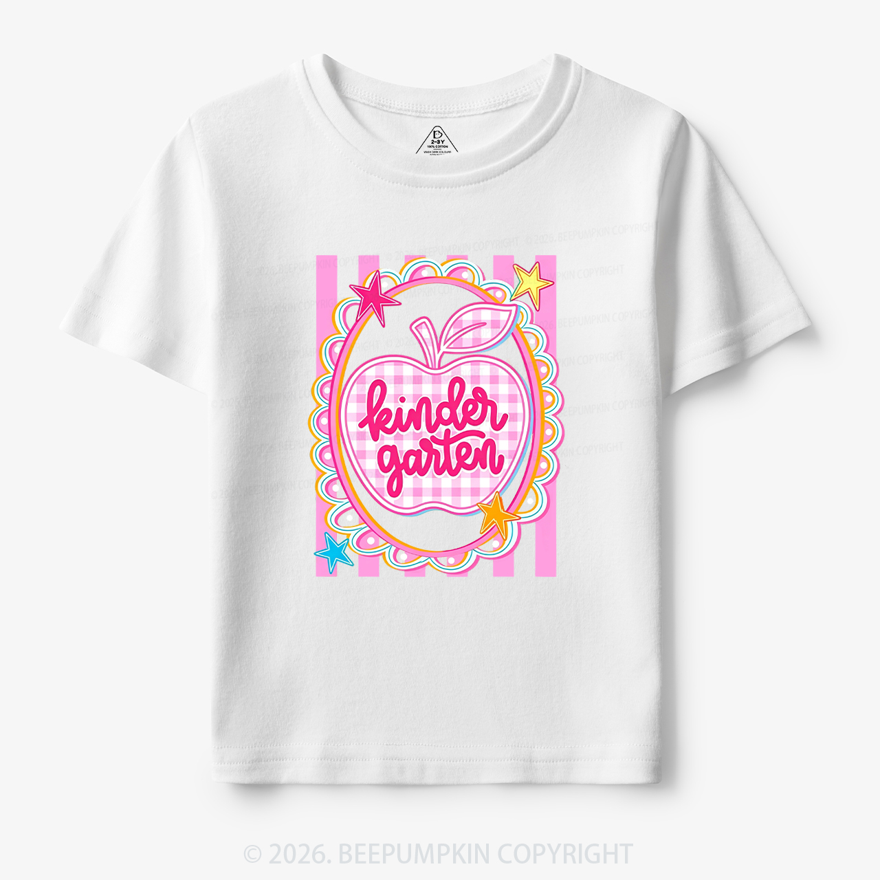 Personalized Apple Pink Gingham Stripes Toddler&Kid's Tees