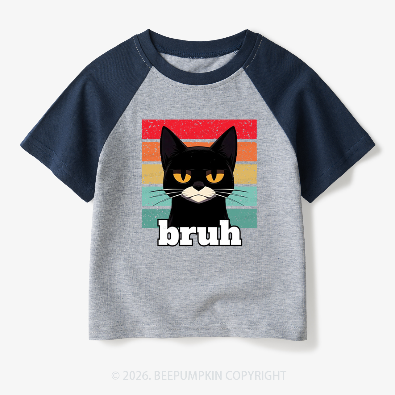 Bruh Cat Funny Back to School Toddler&Kids Retro Raglan T-shirt