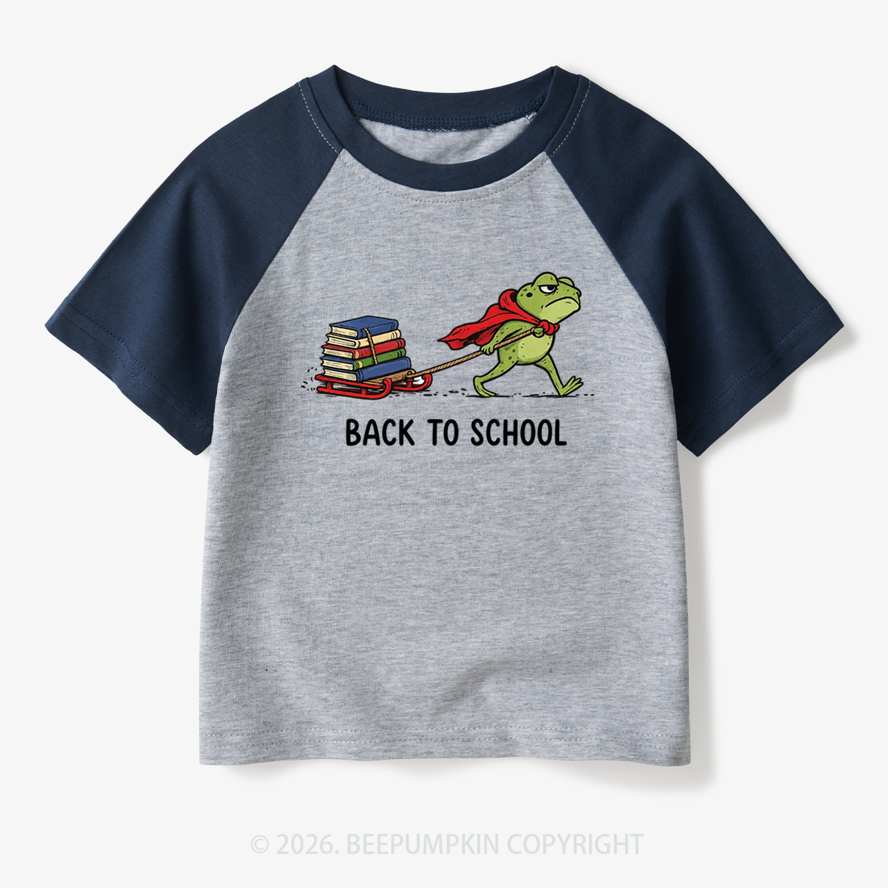 Grumpy Frog Pulling Books Funny Back To School Toddler&Kids Retro Raglan T-shirt