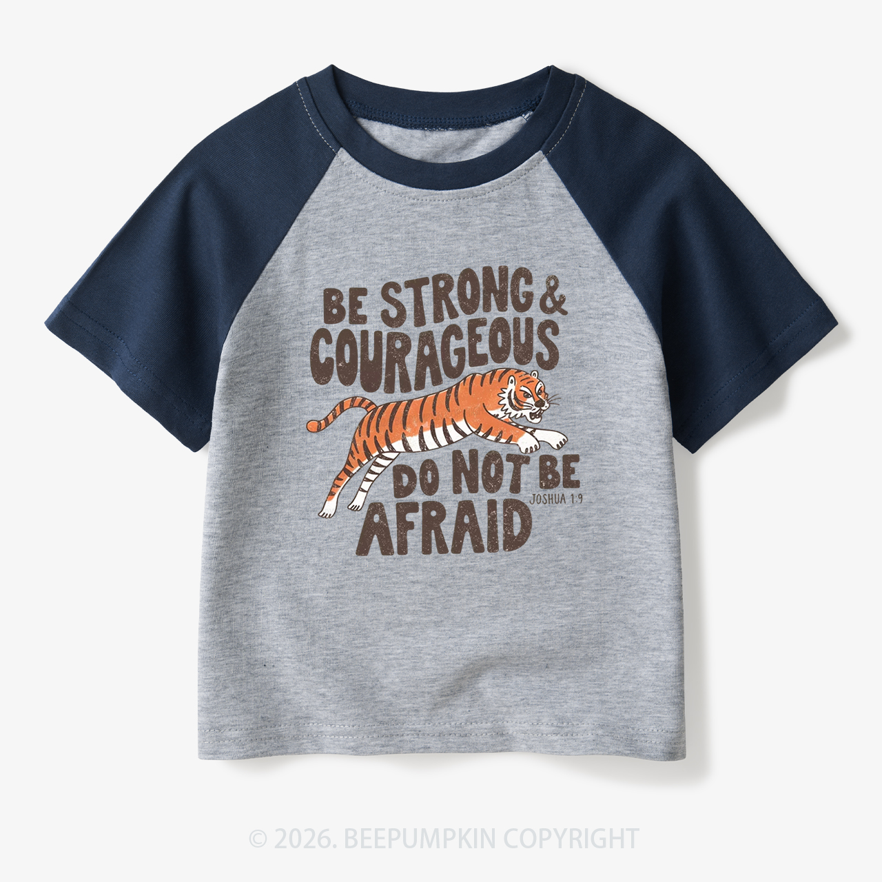 Be Strong Courageous Do Not Be Afraid Tiger Toddler&Kids Retro Raglan T-shirt