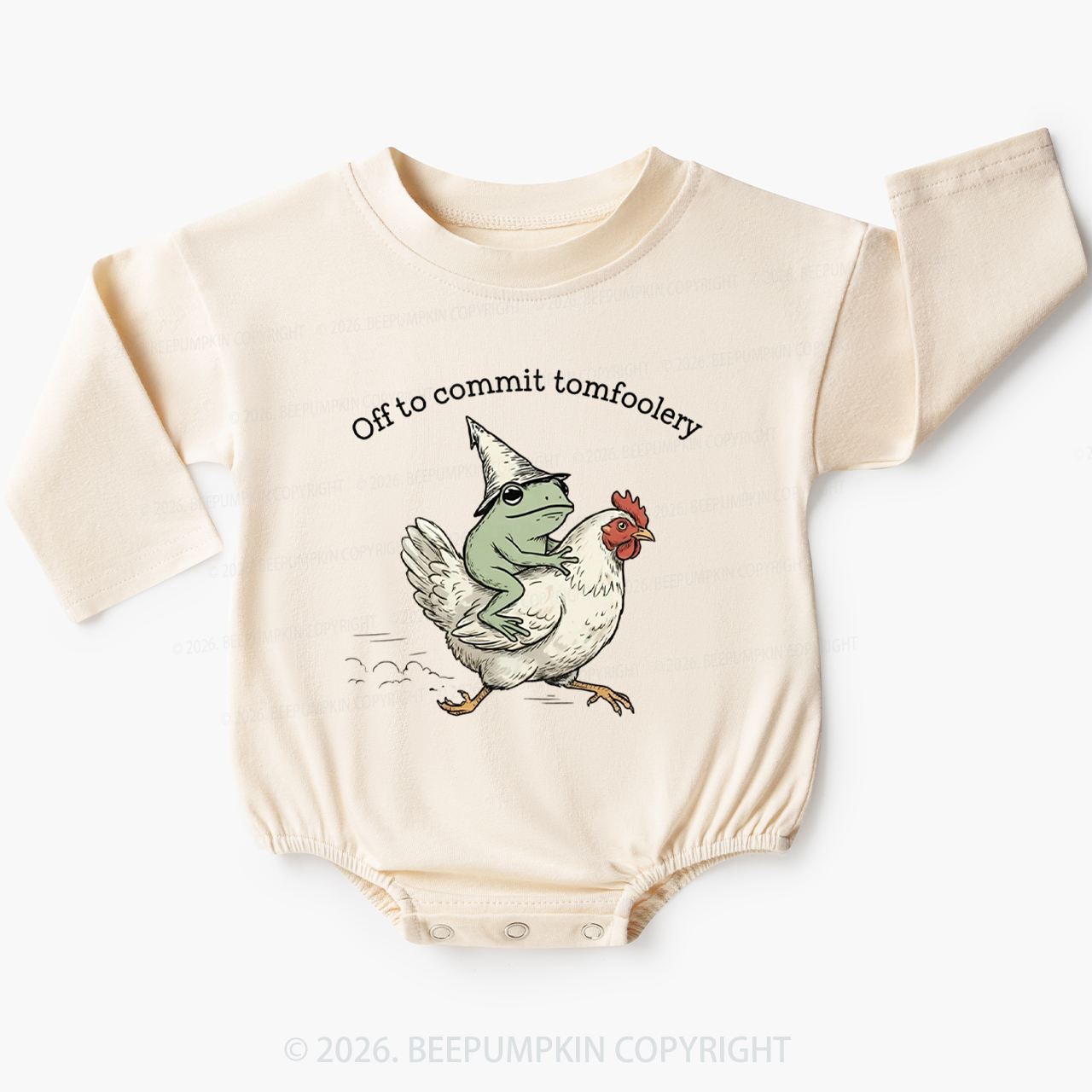 Frog Riding Chicken Off to Commit Tomfoolery Baby Bubble Romper
