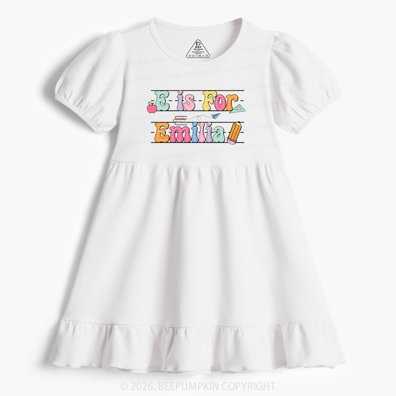 Personalized Cute Alphabet Back To School Toddler&Kid's Ruffle Dress