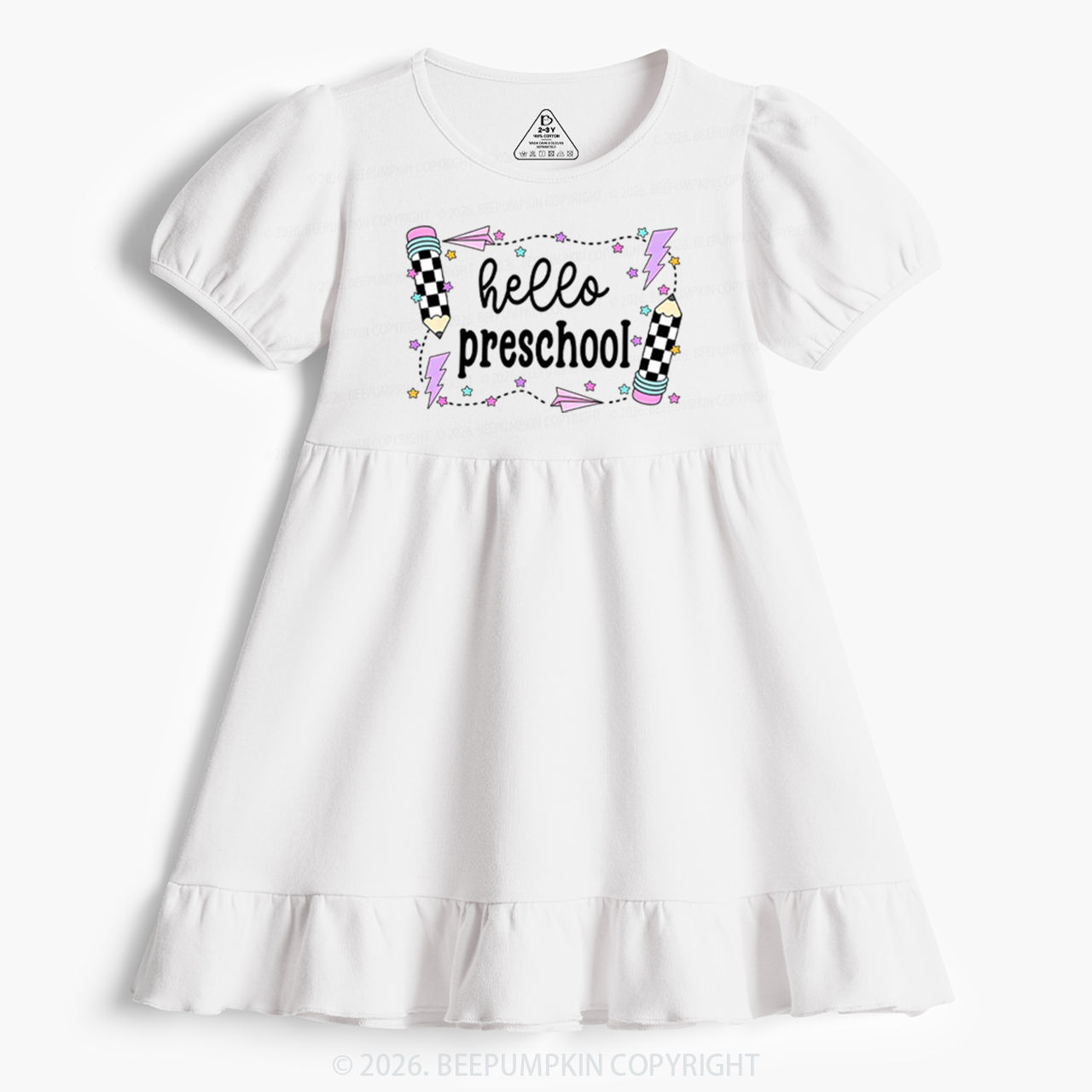 Hello Preschool Back To School Toddler&Kid's Ruffle Dress