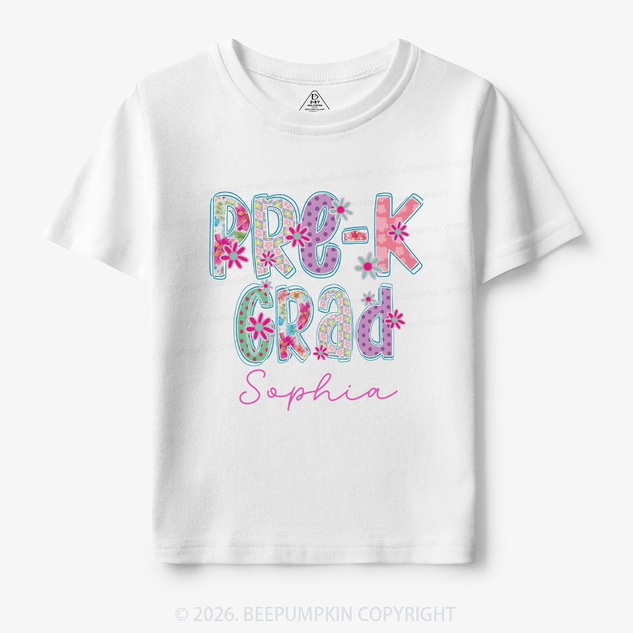 Personalized Name Sparkle Floral Pre‑K Grad Toddler&Kid's Tees