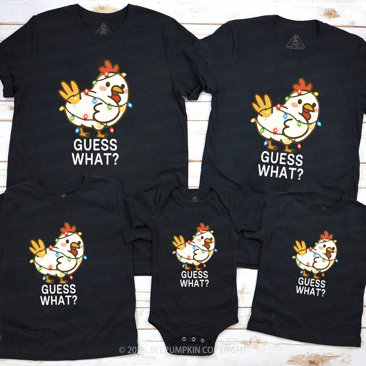 Guess What Chicken Funny Butt Joke Christmas Family Matching T-Shirts Beepumpkin