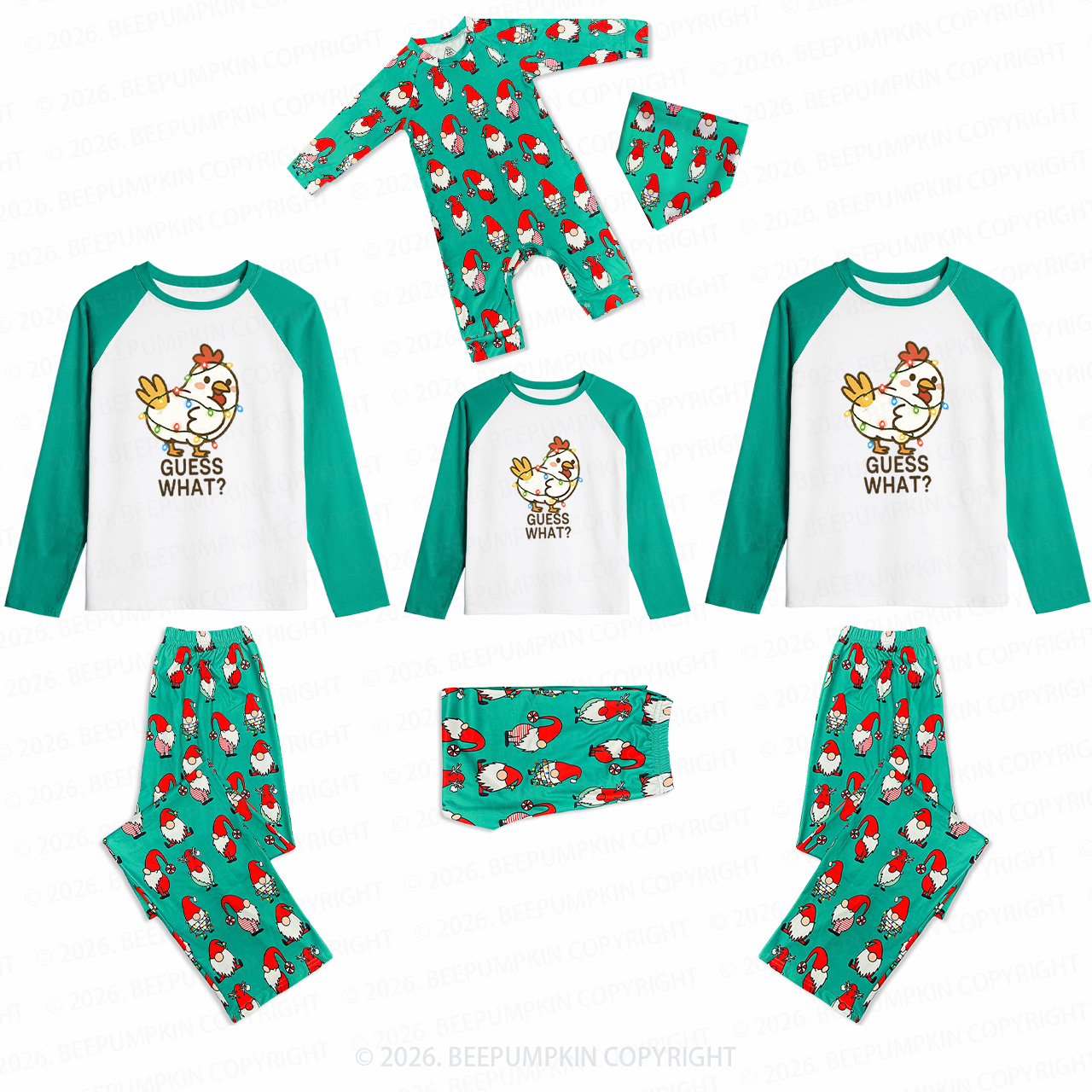 Guess What Chicken Funny Butt Joke Family Matching Christmas Gnomes Pajamas Beepumpkin