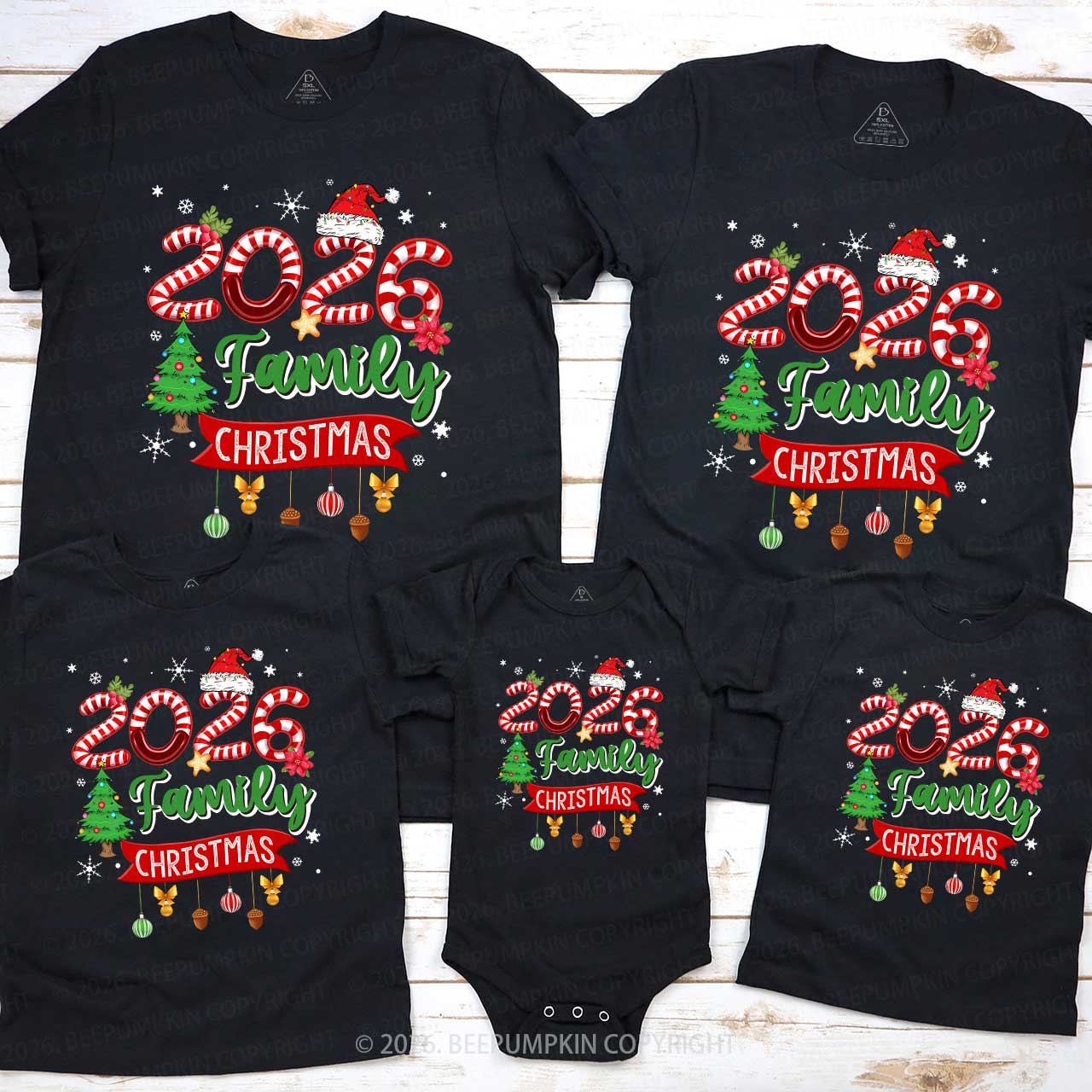 2026 Light Tree Christmas Shirt Family Matching T-Shirts