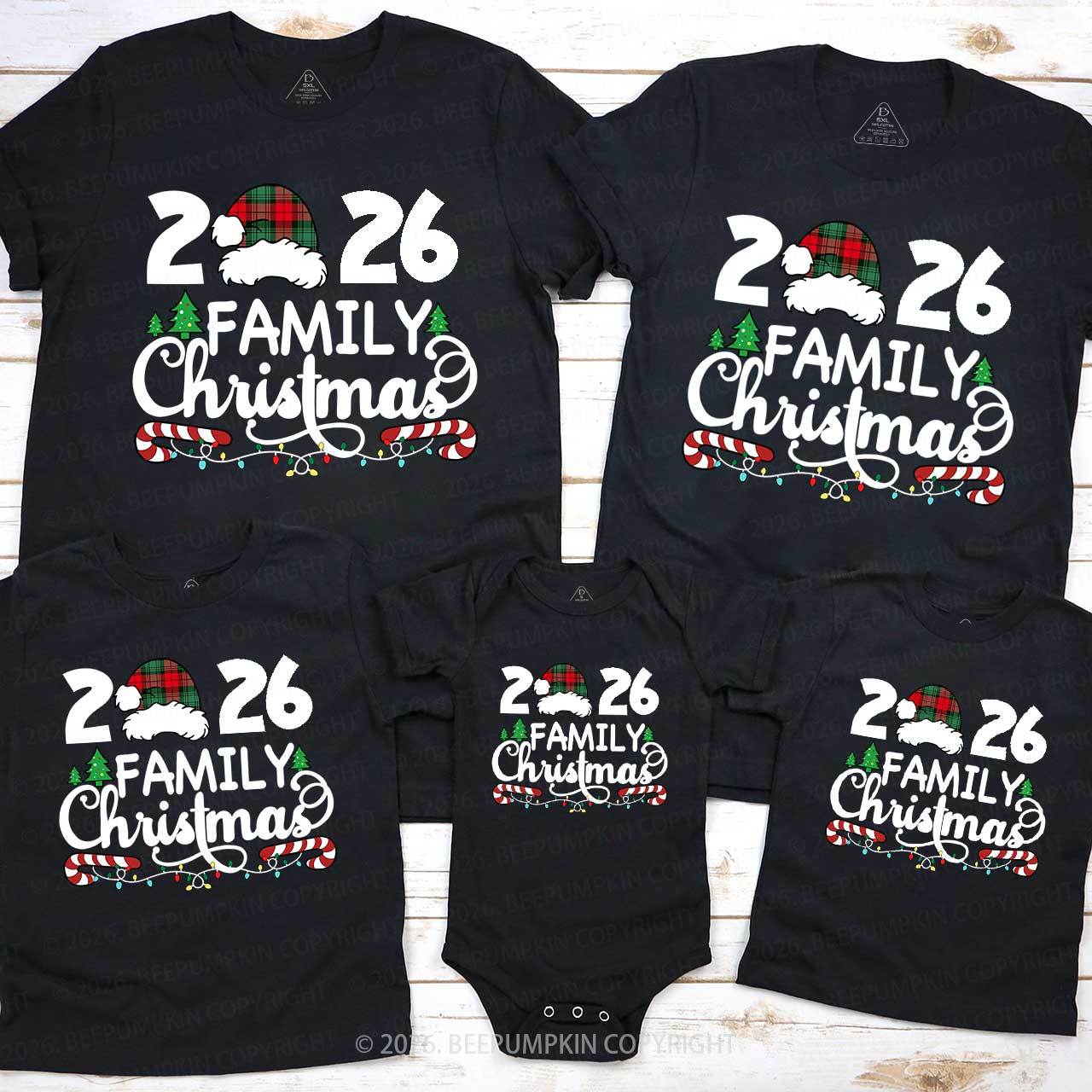 Family Christmas 2026 Plaid Hat Matching T-Shirts Beepumpkin