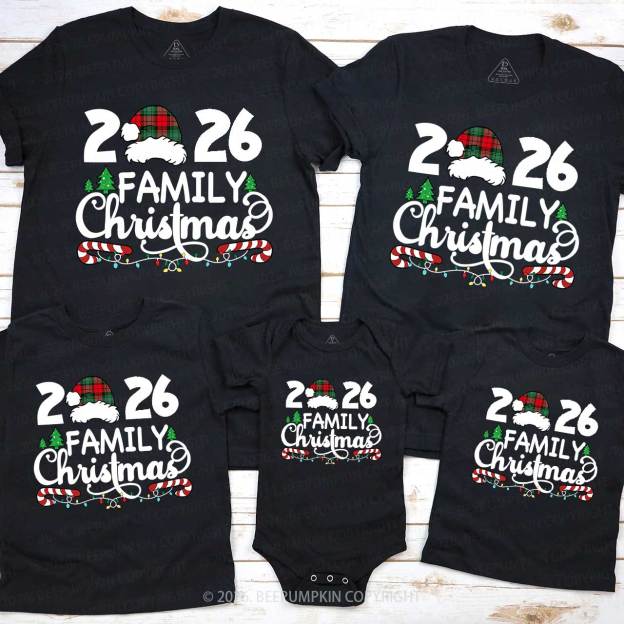 Family Christmas 2026 Plaid Hat Matching T-Shirts Beepumpkin