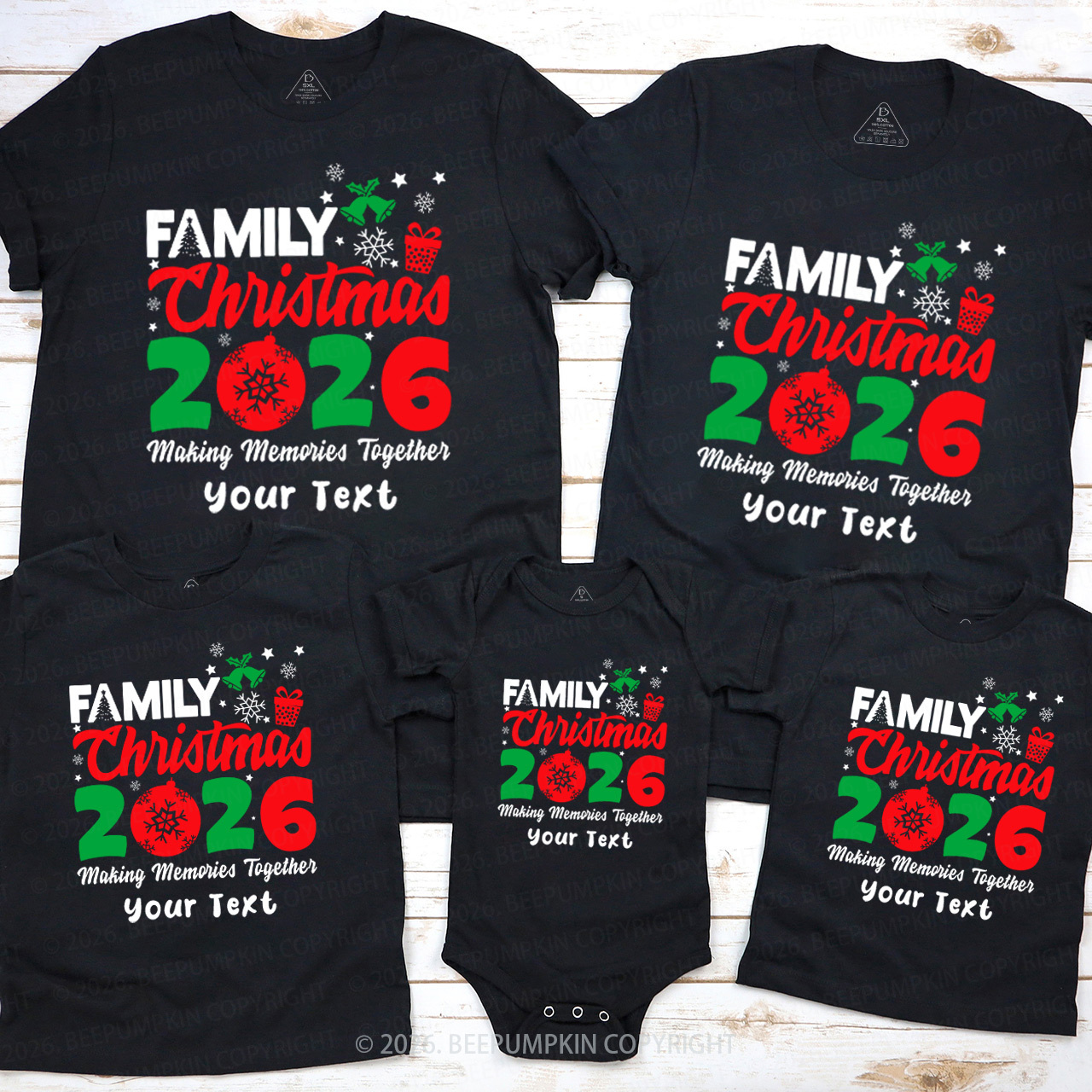 Personalized Christmas 2026 Family Matching T-Shirts Beepumpkin