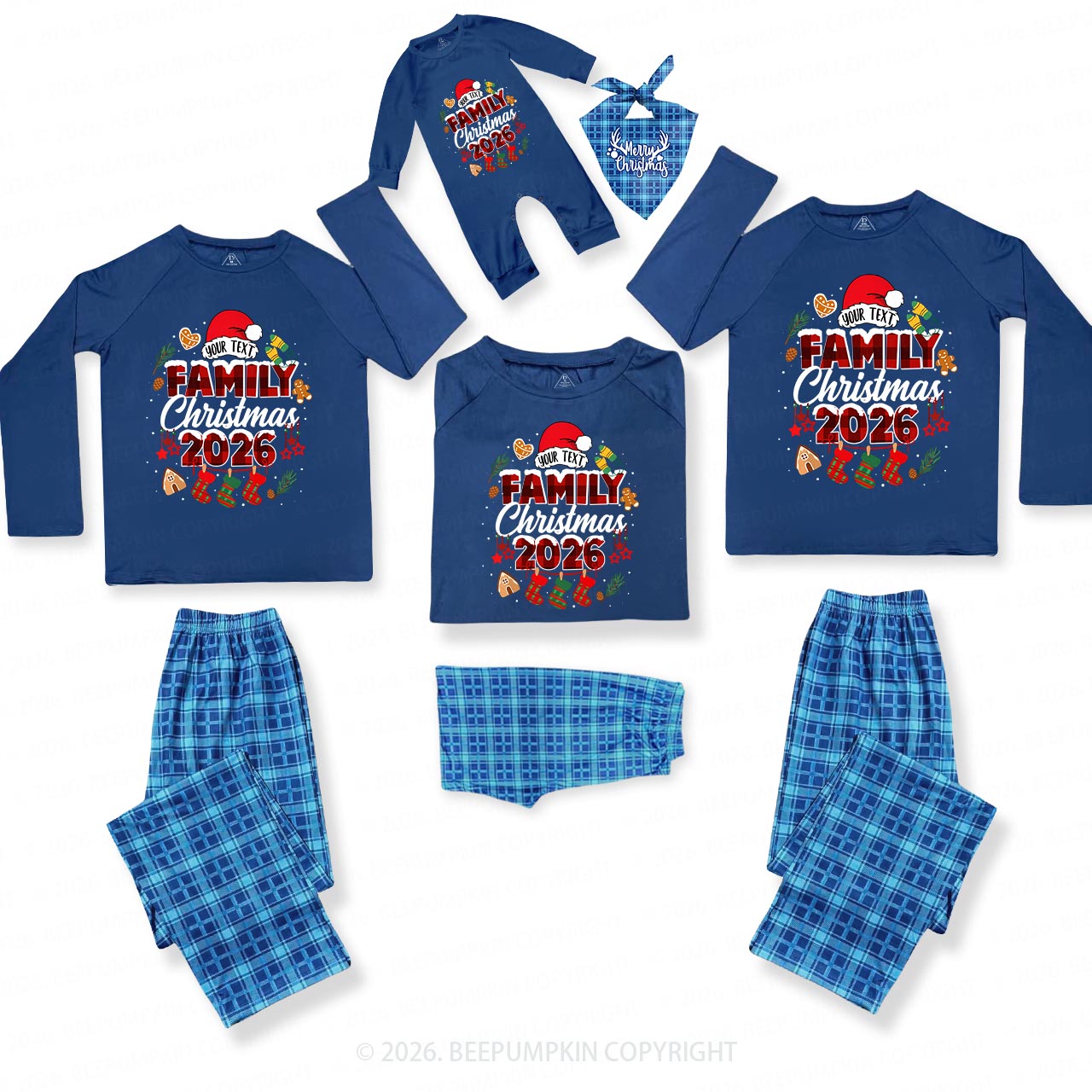 Personalized Gingerbread Snowflakes 2026 Christmas Family Matching Blue Pajamas Beepumpkin
