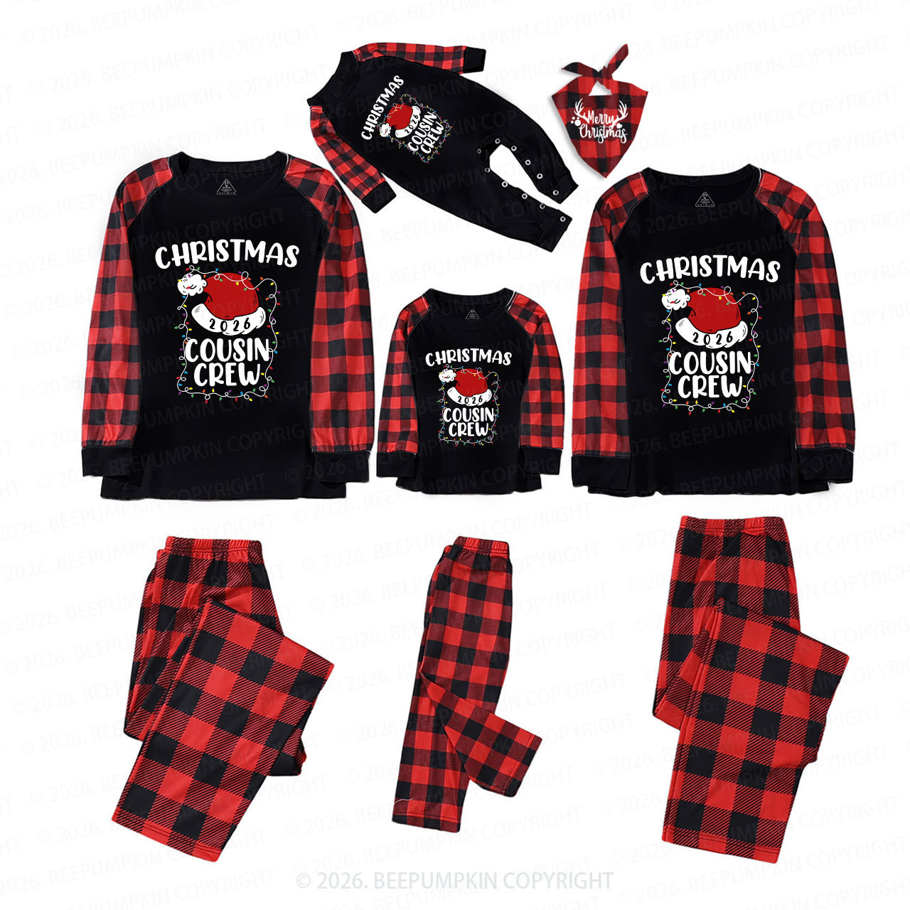 2026 Cousin Crew Santa Hat Christmas Matching Pajamas Beepumpkin