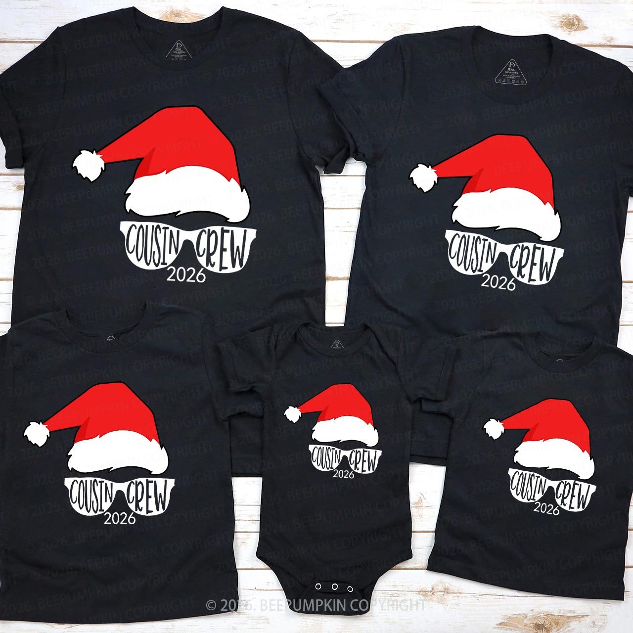 2026 Cousin Crew Red Santa Hat Christmas Matching Tees For Family Beepumpkin