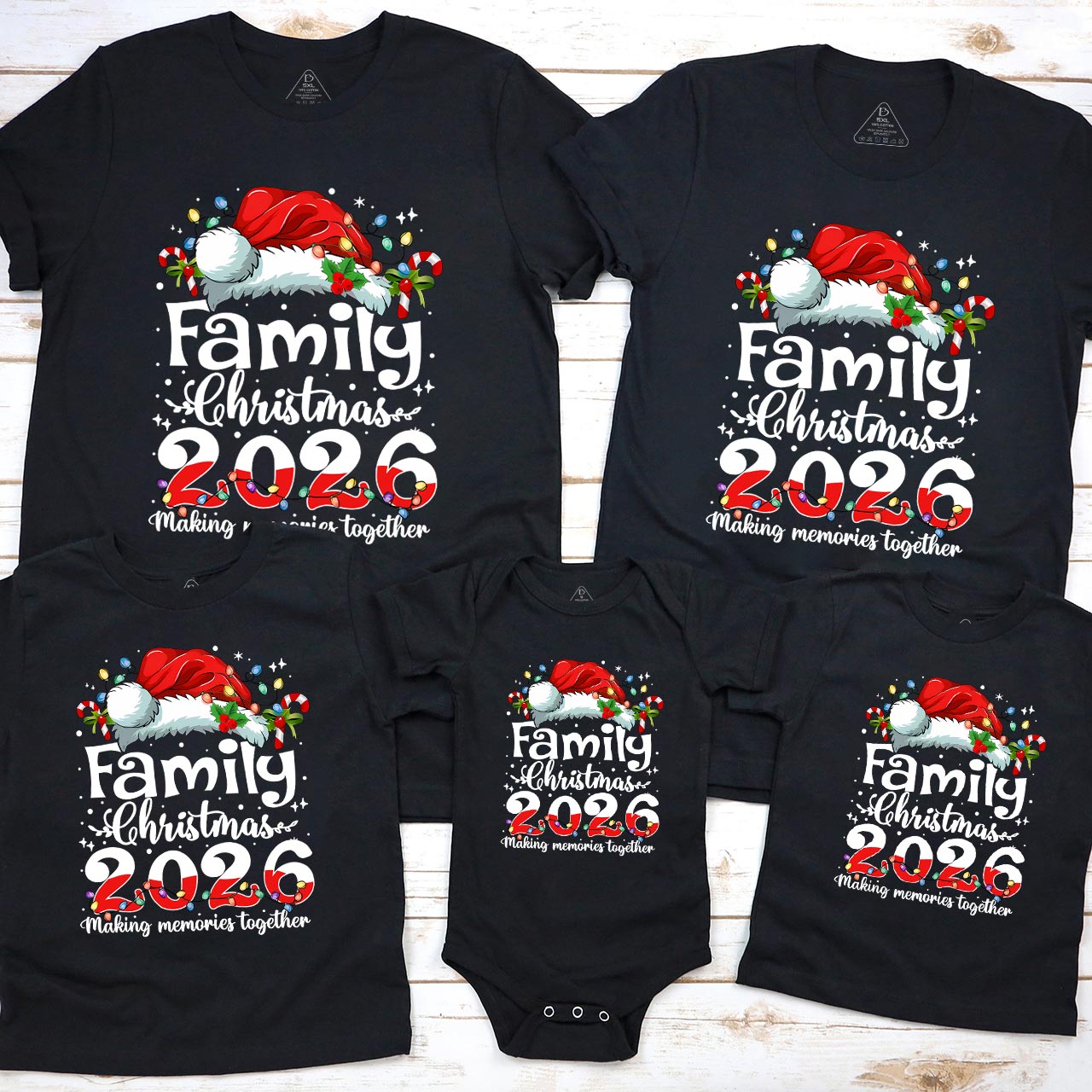 2026 Merry Christmas with colorful lights Family Matching T-Shirts Beepumpkin