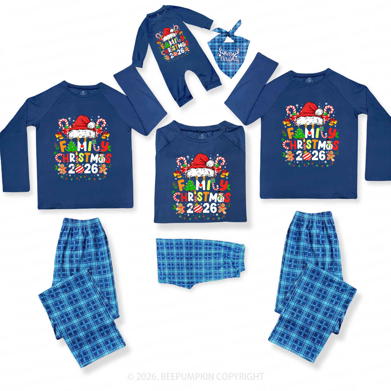 2026 Candy Family Christmas Matching Blue Pajamas Beepumpkin
