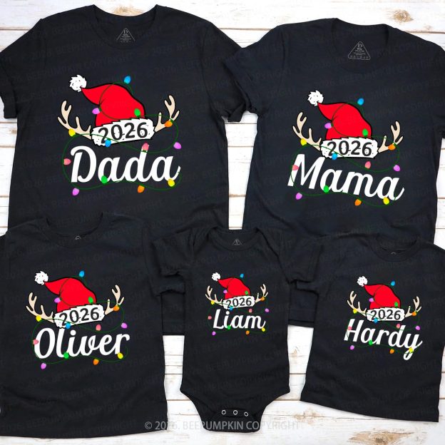 Personalized Jolly Antlers & Lights 2026 Family Matching T-Shirts Beepumpkin