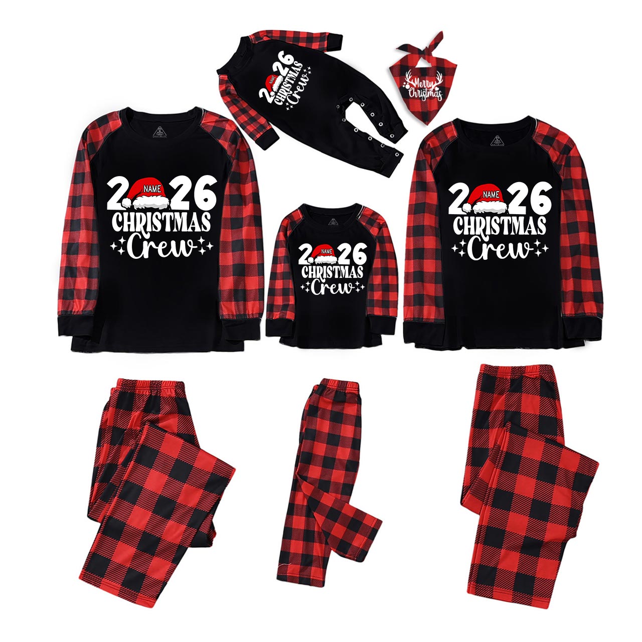 Personalized Christmas Crew 2026 Name On Santa Hat Pajamas