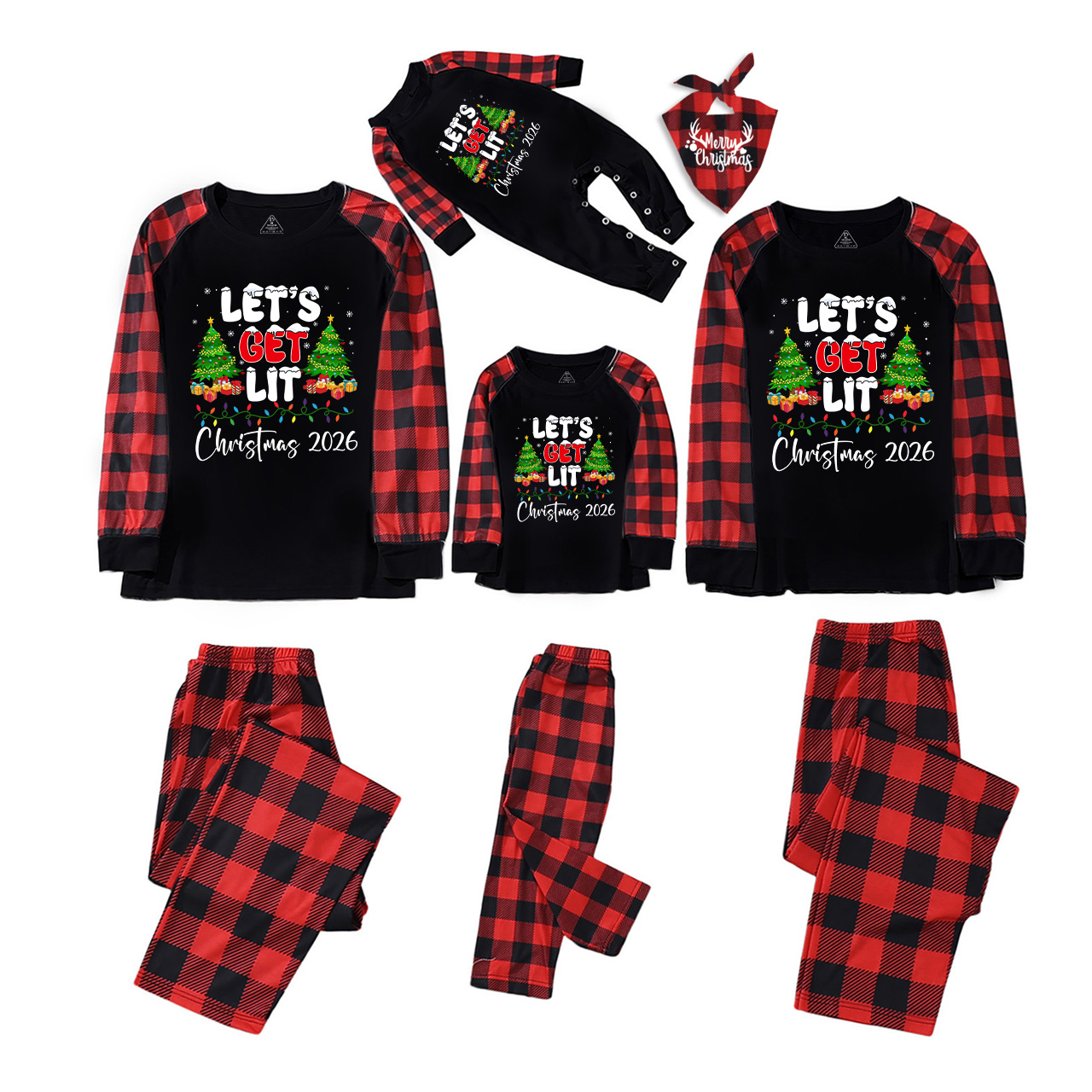 Let's Get Lit From Xmas Party Family Matching Pajamas