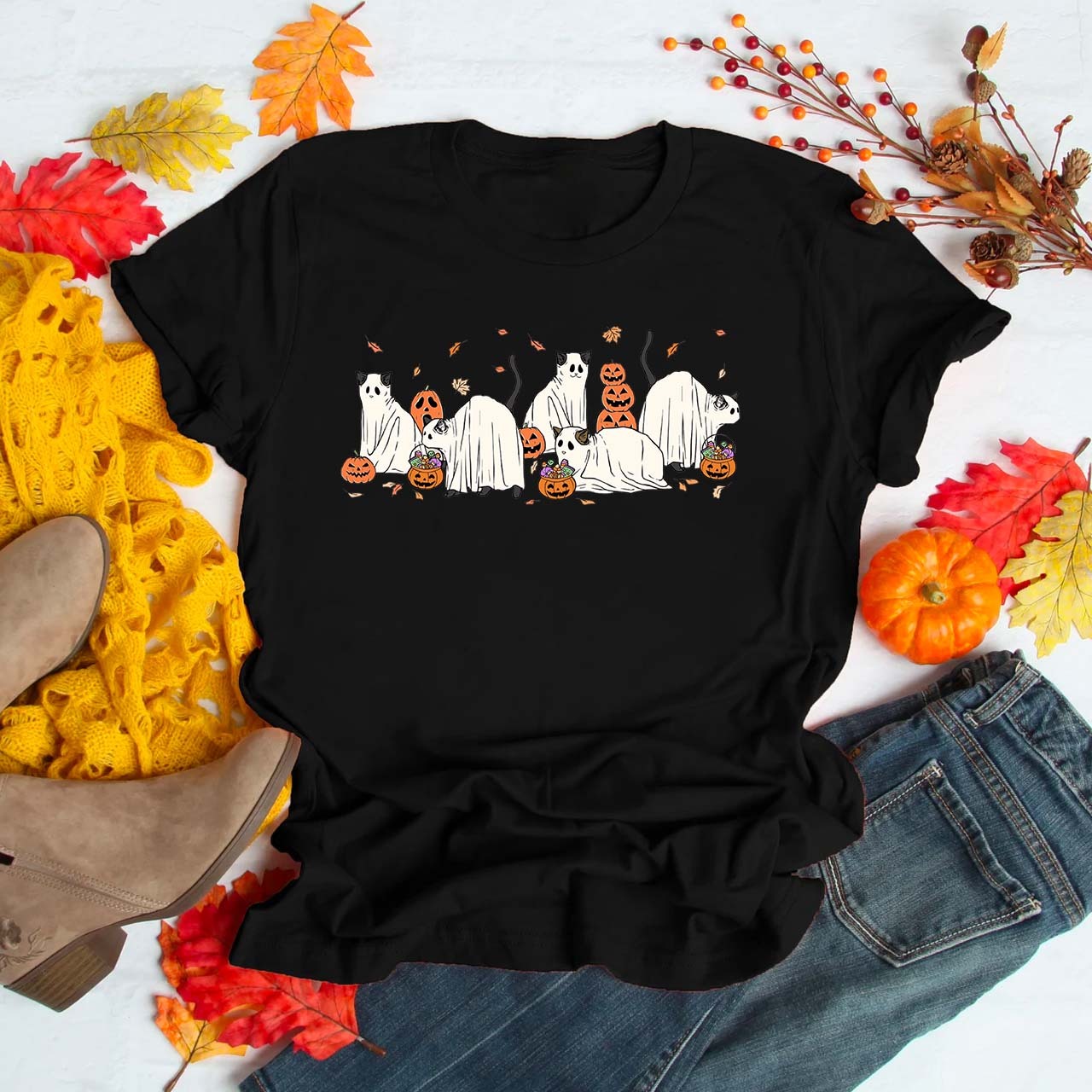 Halloween Spooky Season Ghost Cats T-shirt
