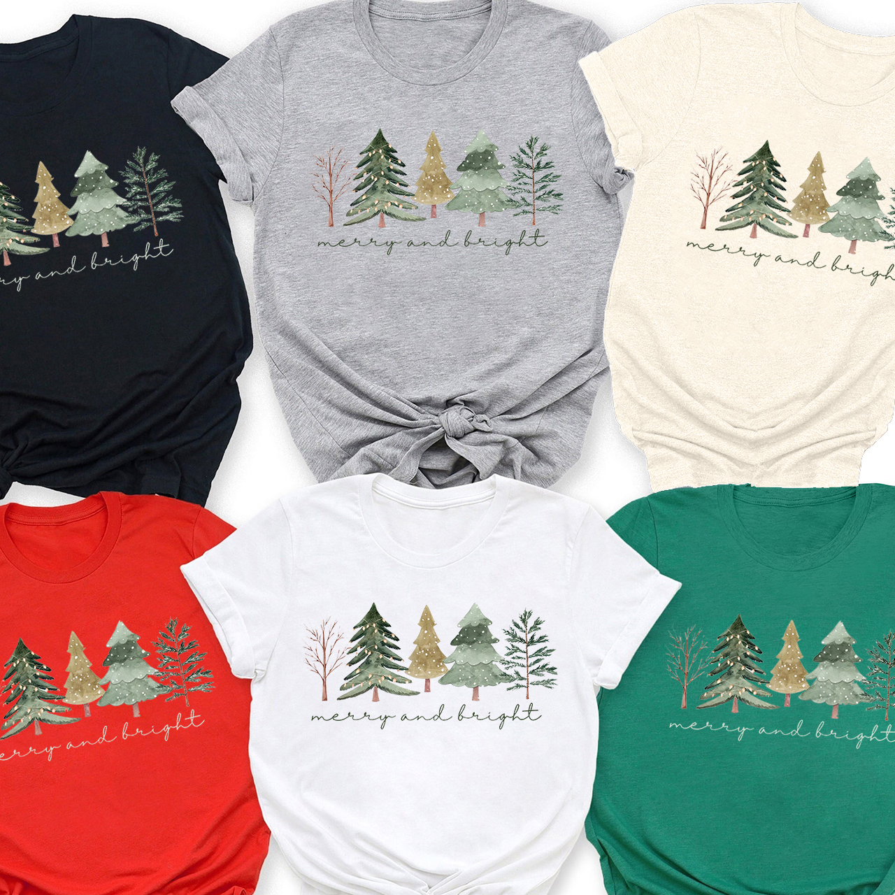 Merry And Bright Trees Christmas Family Shirt