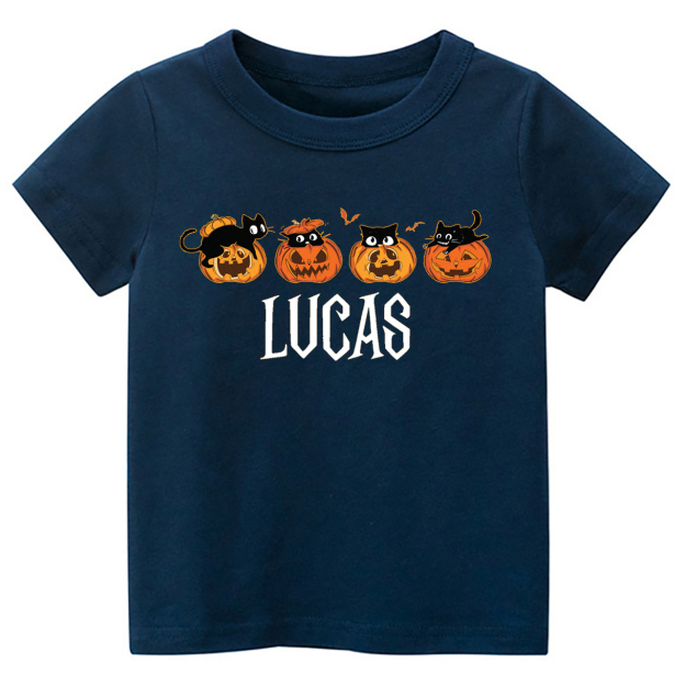 Personalized Halloween Pumpkin And Cat Kids Shirt 