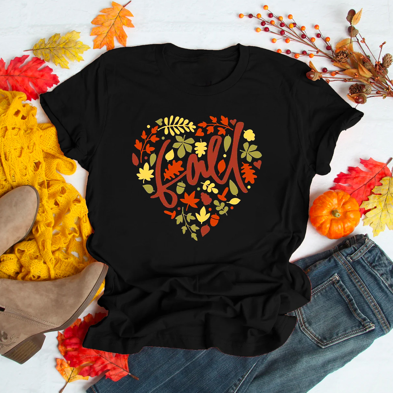 Pretty Fall Heart In Leaves Tees For Her