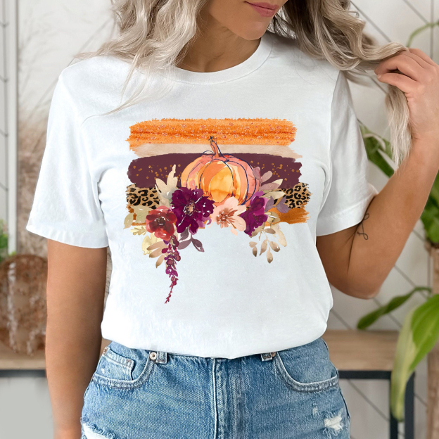 Unique Pumpkin And Watercolor Flowers Shirt 