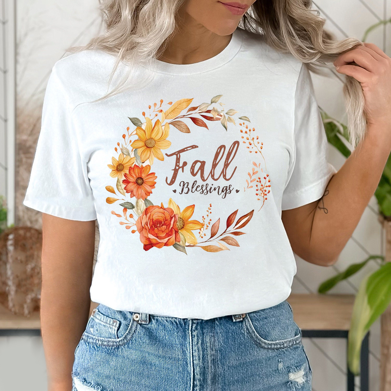 Fall Blessings with Watercolor Flowers Shirt 