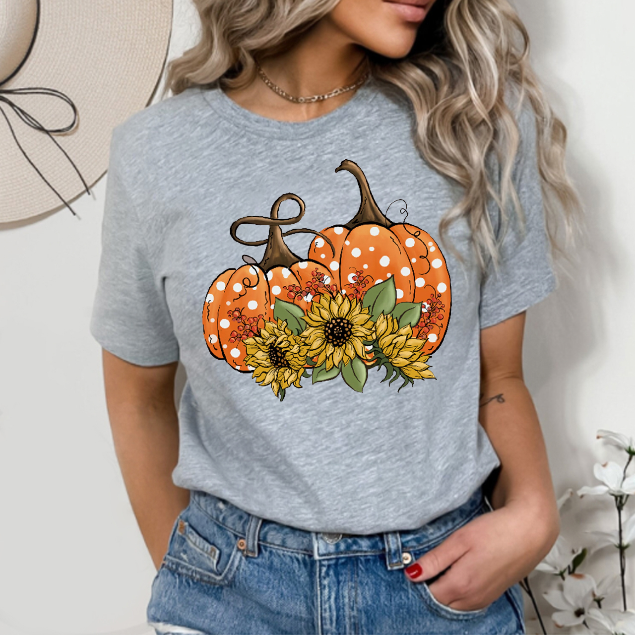 Polka Dot Pumpkins And Sunflowers Shirt For Her