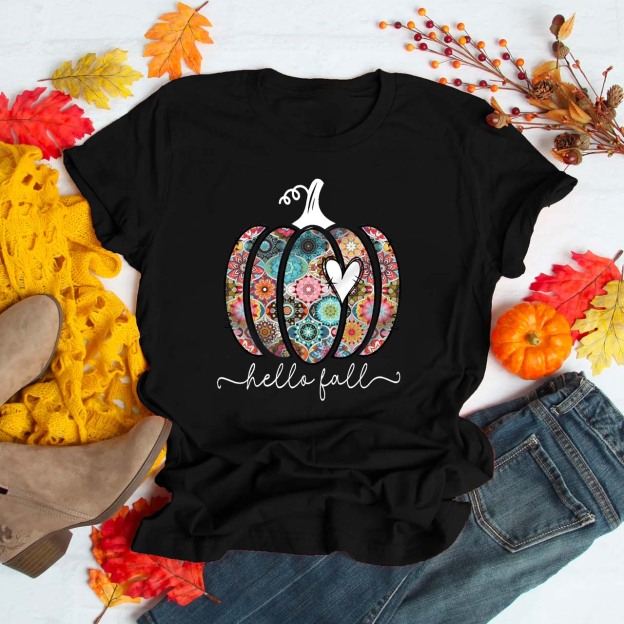 Hello Fall Pumpkin Silhouette Shirt For Her