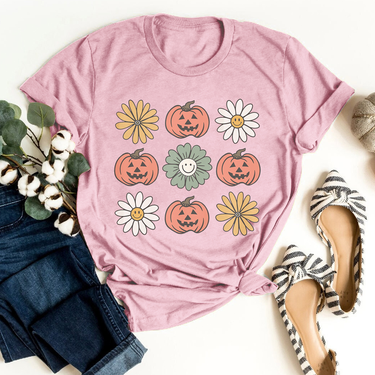 Vintage Floral Pumpkins Shirt For Her