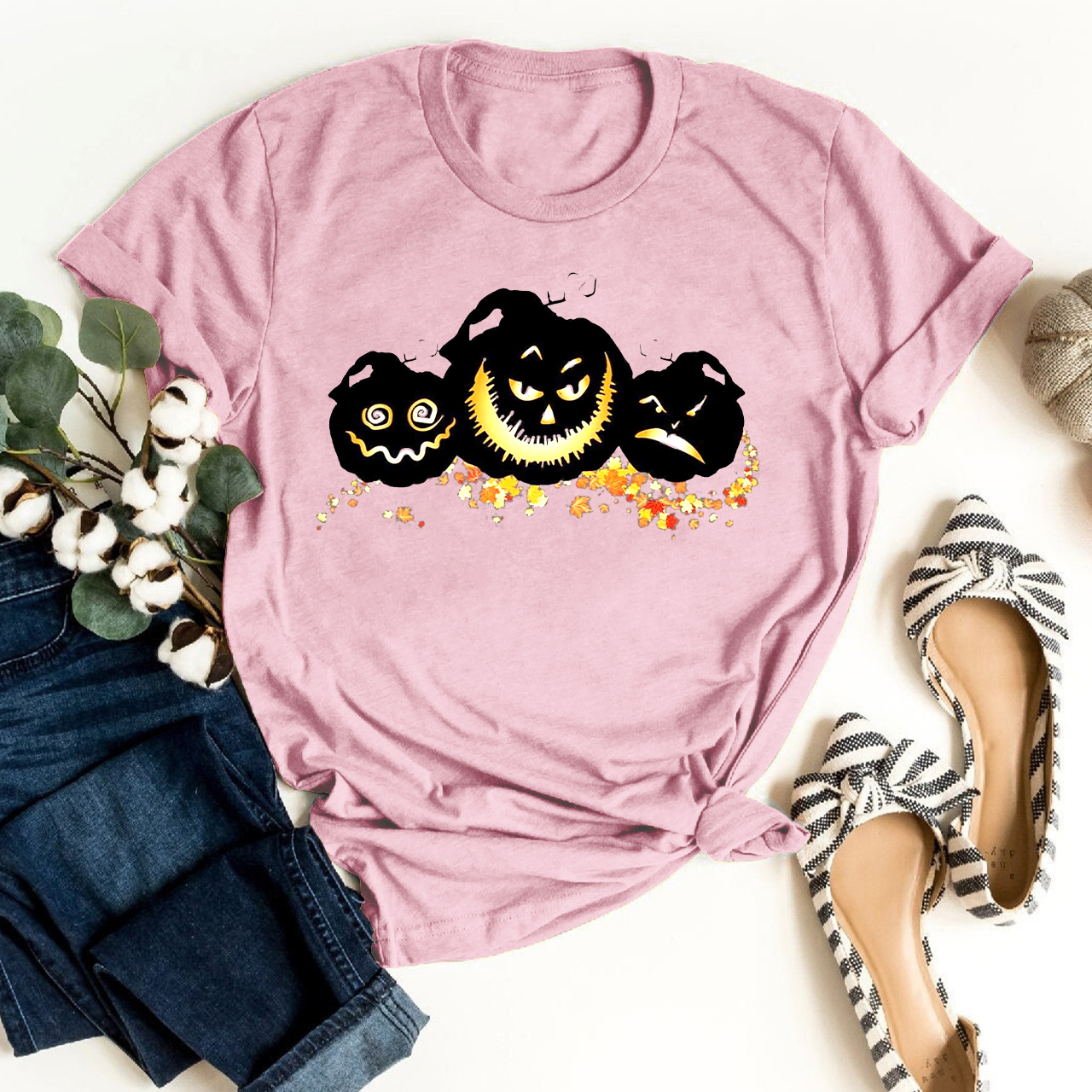 Fun Scary Black Pumpkins Shirt For Her